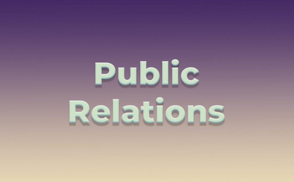 Выражение "Public Relations" на фоне градиента из фиолетового и бежевого цветов